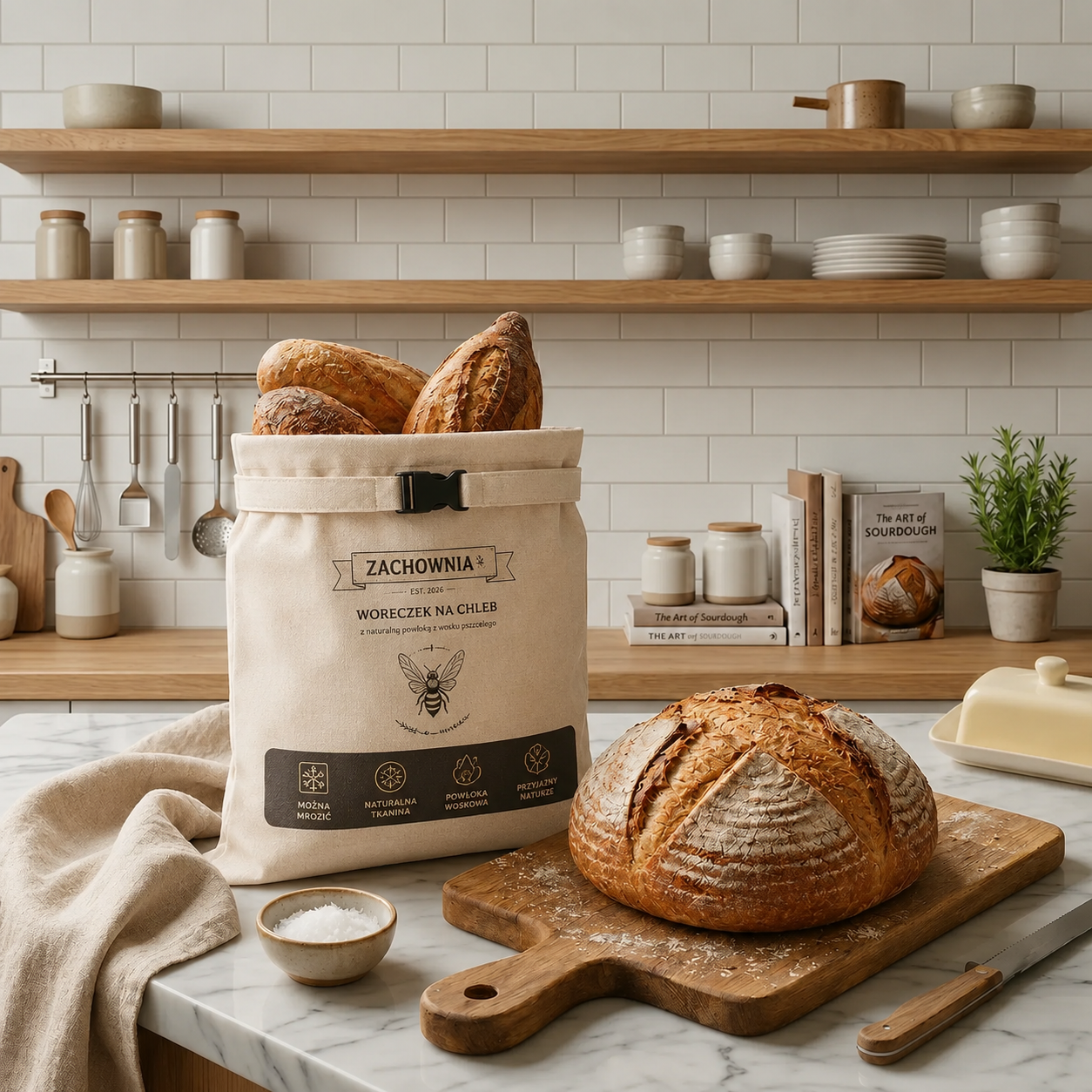 Premium bawełniano-woskowe woreczki na chleb